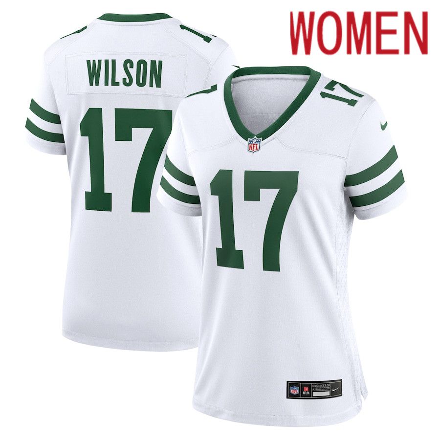 Women New York Jets #17 Garrett Wilson Nike Legacy White Game NFL Jersey->women nfl jersey->Women Jersey
